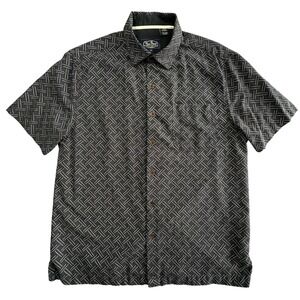 Nat Nast Silk Cotton Blend Button Down Shirt Mens M Black Geometric Resort